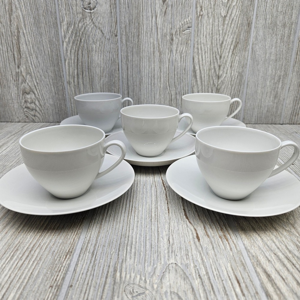 Arzberg White Flat Cup and Saucer Set of‎ 5 Germany Minimalist China Shape 2025